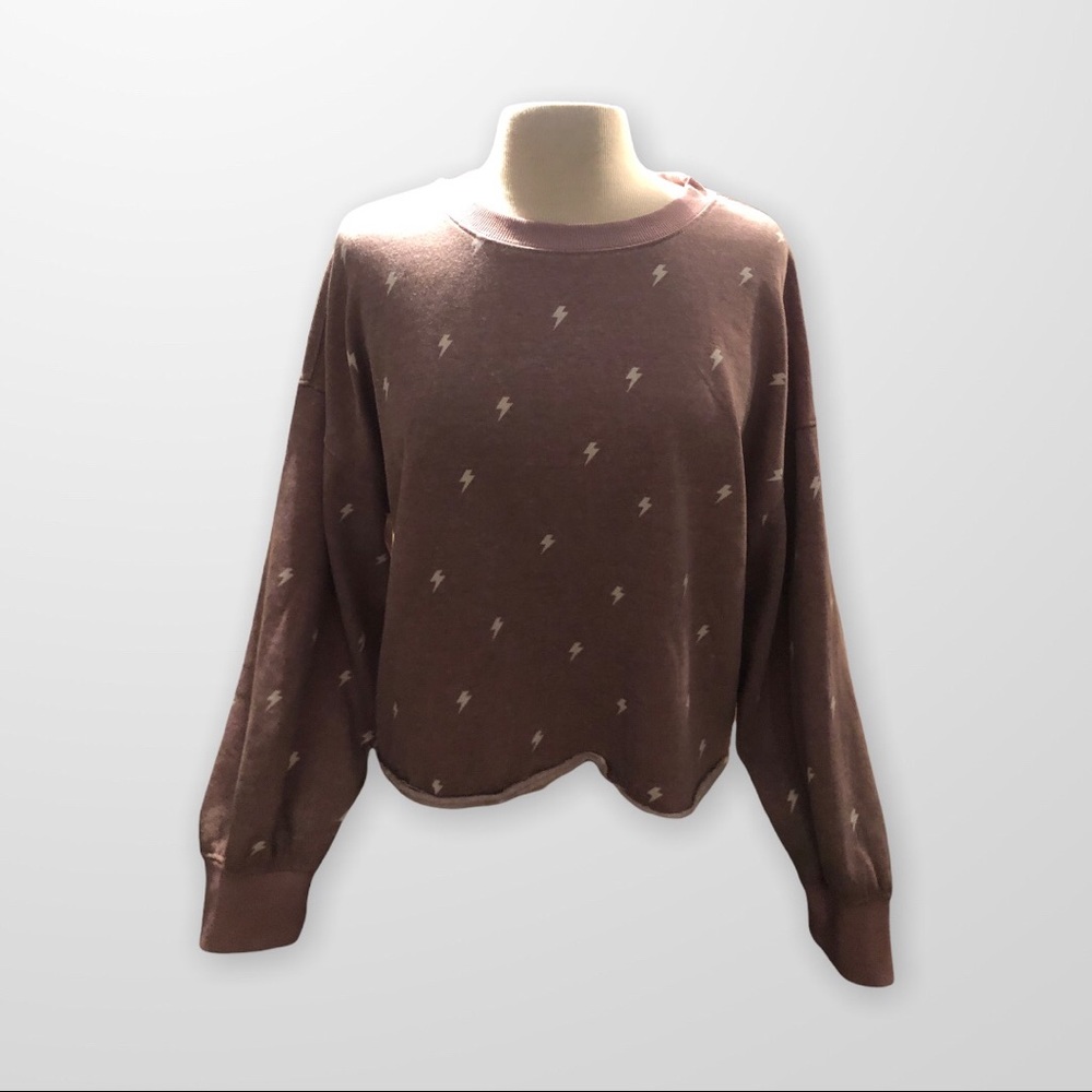 Hippie Rose Lounge Long sleeve Crop Sweatshirt w/ lightning bolts throughout